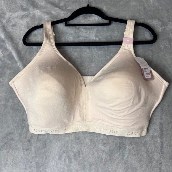 Cacique Lightly Lined No-Wire Bra 42F Beige Logo Band Wireless 1111228 NWT - Picture 8 of 9